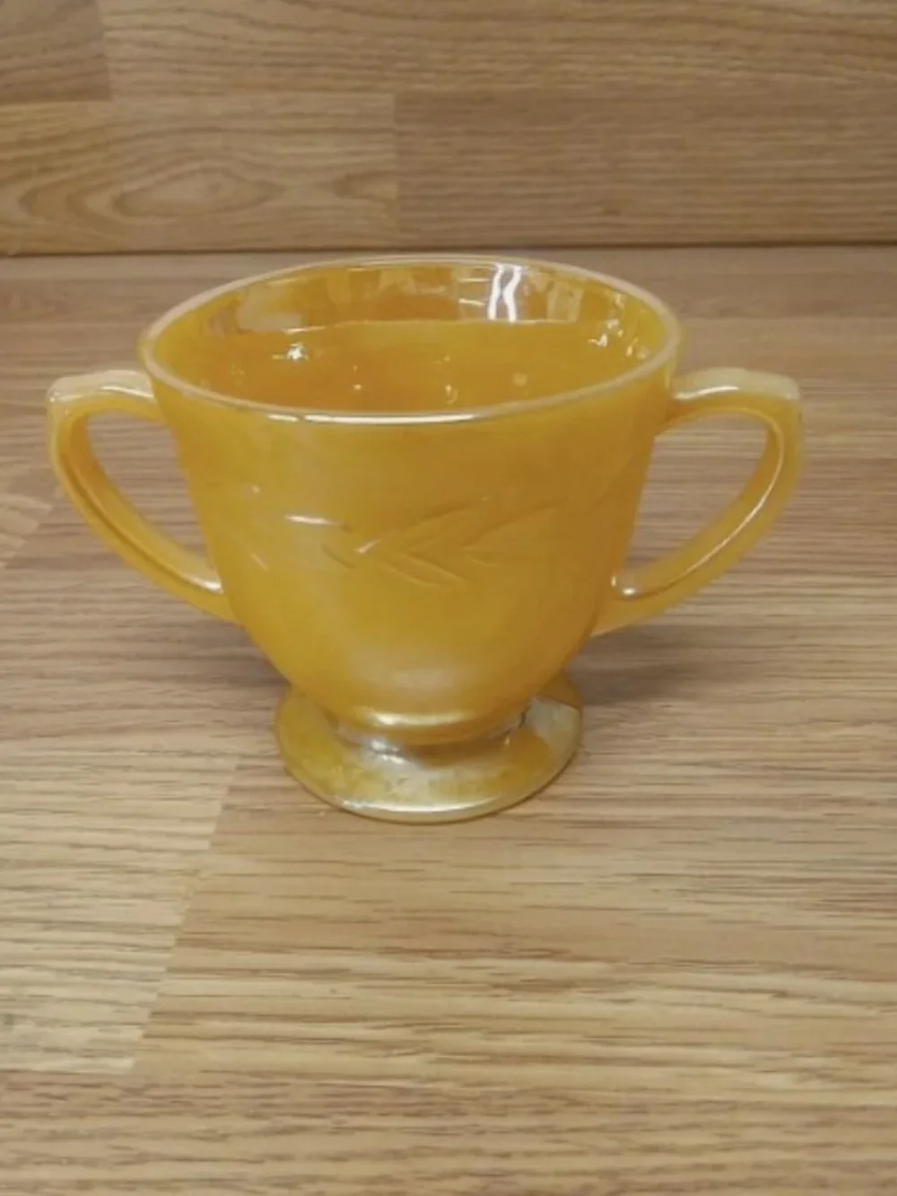 Vintage Fire King Peach Luster Footed Open Sugar Bowl - Laural Pattern
